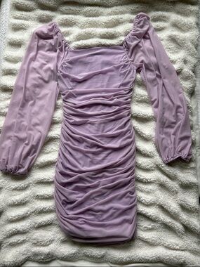 Lavender Ruched Long-Sleeve Bodycon Dress